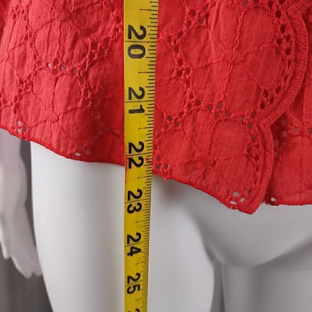 Leslie Stuart Women's 100% Cotton Coral Eyelet Floral Cotton Scallop Jacket Sz 6 - Picture 6 of 12